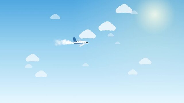 Airplane flying trough cloud travel holiday vacation animation HD 4K