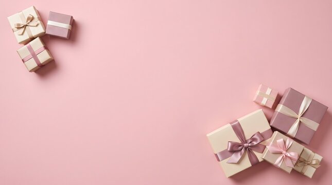 Pastel pink background with gift boxes for celebratory occasions