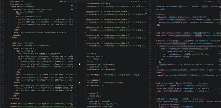 Dark Code Editor with HTML CSS and JavaScript Source Code on Multiple Screens
