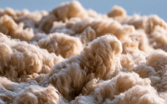 Agriculture and sustainable textile production, close up of raw sheep wool texture on a farm for natural fiber manufacturing and organic clothing