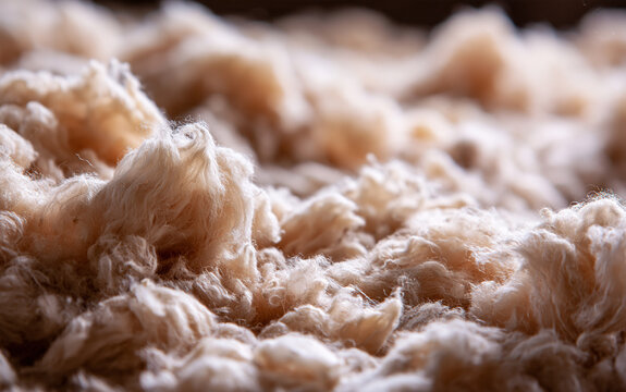 Agriculture and sustainable textile production, close up of raw sheep wool texture on a farm for natural fiber manufacturing and organic clothing
