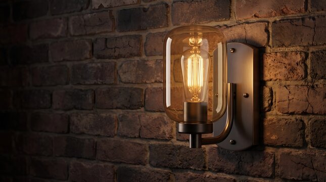Vintage industrial wall mounted light bulb fixture on brick wall