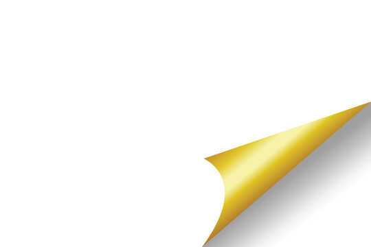 gold curve paper edge, gold gradient page curl, golden curled page corner with shadow isolated on transparent background.