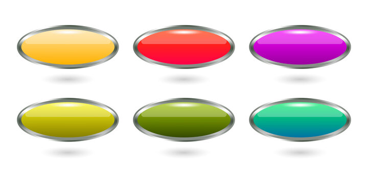 Set of six colorful glossy oval buttons isolated on a transparent background