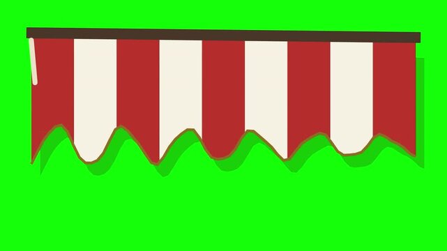 Vibrant Red and White Striped Awning Animation Extending and Retracting on Green Screen for Shop Fronts and Market Stalls.