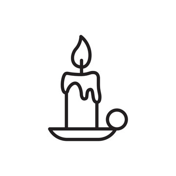 Black and white line icon of a burning Christmas candle on a holder.
