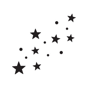 Black and white line icon of magic sparkle stars and dust particles.