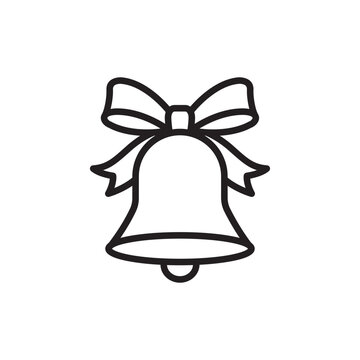 Line icon of a Christmas jingle bell tied with a ribbon bow.
