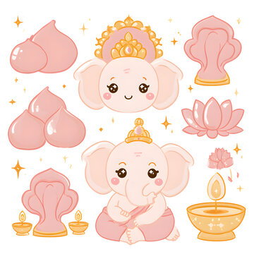 An adorable kawaii-style baby Lord Ganesha clipart with a sweet smiling face.