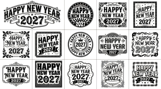 Collection of vintage style happy new year 2027 labels and badge designs