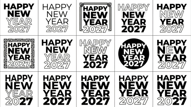 Collection of various happy new year 2027 typography designs for holiday greeting cards