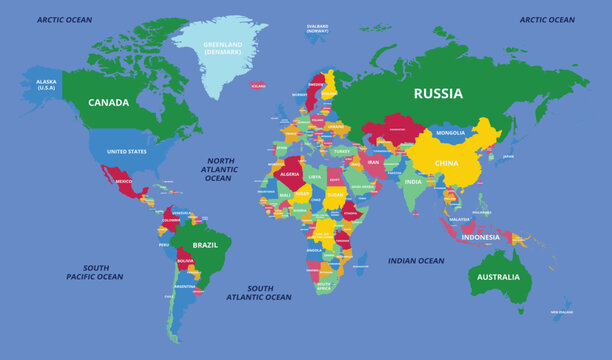 Flat World Political Map for Geography Classroom Lessons