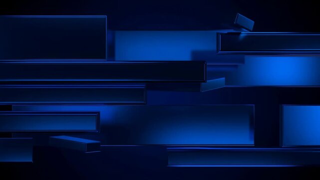 Blue geometric panels slide across a dark digital background with glowing edges. Technology presentation, website hero section, and digital product introduction.