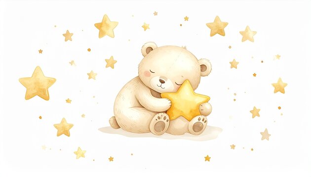 かわいいくまと星の北欧シンプル壁掛け絵画