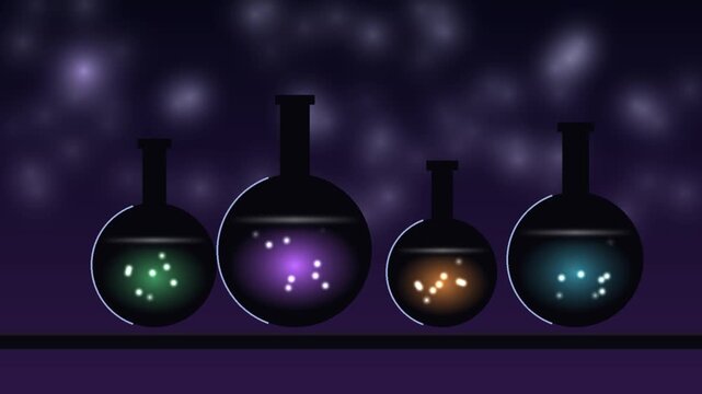 Glowing Potion Bottles Bubbling Halloween Night Loop