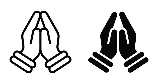 Praying hands icon set showing namaste gesture for prayer meditation religion spirituality hope faith gratitude and peaceful greeting sign