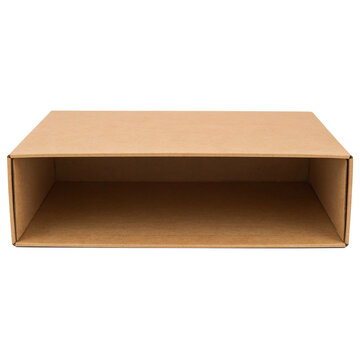 Open kraft box file on its side isolated on transparent background