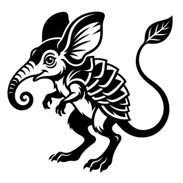 mythical chimera creature combining elephant shrew and armadillo vector emblem icon design