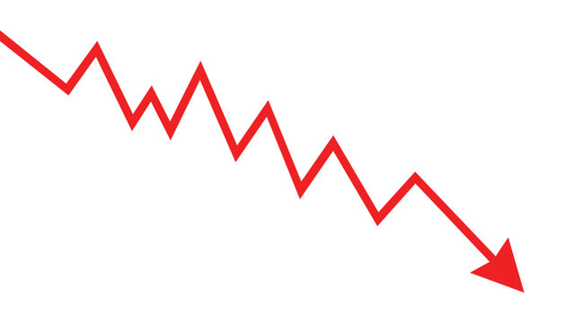 Red downward trend line graph with zigzag pattern