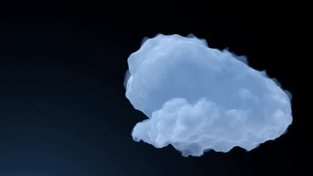 Volumetric cloud drifts and morphs through dark abstract space. Weather presentation, science education, and meditation media.