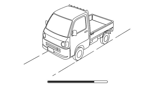 Line Art Kei Truck Driving on Road with Loading Bar Below