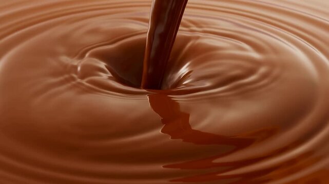 Pouring chocolate is pouring. Dessert advertising, chocolate product promotion, and bakery marketing.