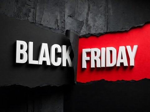 Black Friday sale concept with torn paper revealing red background and bold white lettering