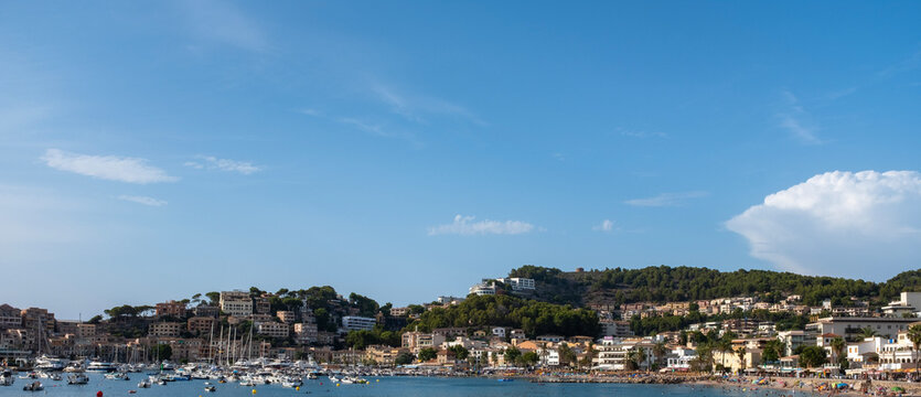 View of boats and buildings at Soller Port