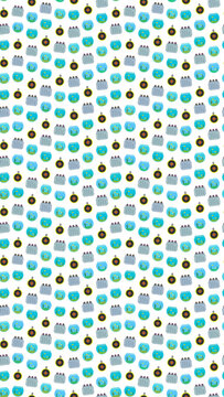 Seamless pattern of fishbowls, transformers, and ornaments