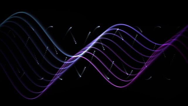 Abstract neon wave motion background, with glowing particles, and smooth flowing, lines