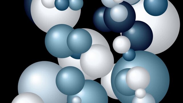 Abstract floating blue and white spheres background, 3D motion loop, minimalist geometric particle animation for corporate presentations