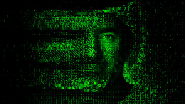 Man's Face formed from Raw Data, representing Synthetic Identity Fraud Concept.