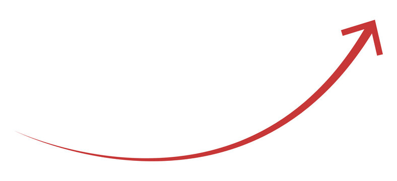 Red Gradient Curved Thin Arrow Pointing Up Right Growth Direction Vector Illustration