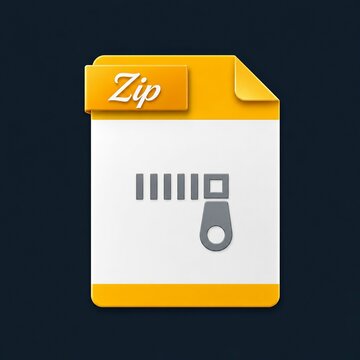 Zip file folder icon with binder clip graphic on orange background