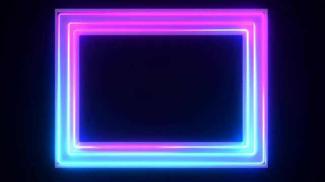 Nested neon rectangular frames animate around a dark central area in an abstract digital space. Title cards, technology presentations, and social media graphics.