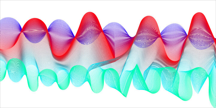 Multicolored wave forms of flowing energy particles isolated on white background with particle frequency abstract colorful structure spectrum