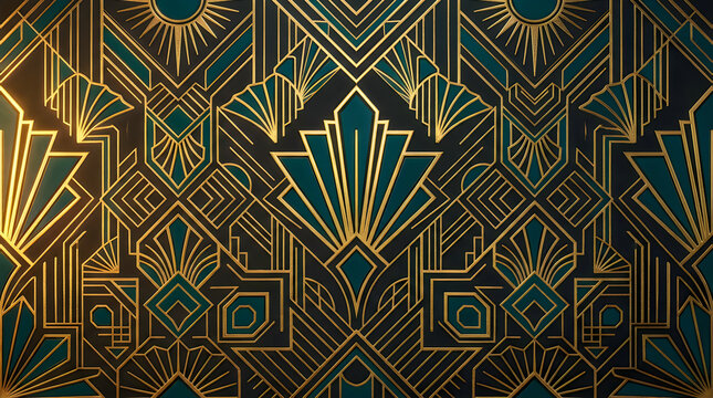 Art deco geometric pattern with gold and black lines for luxury background design