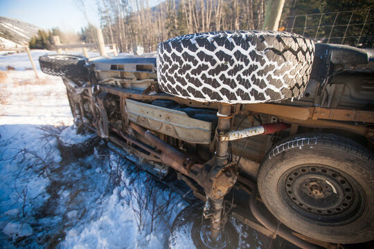Flipped over truck after a winter accident