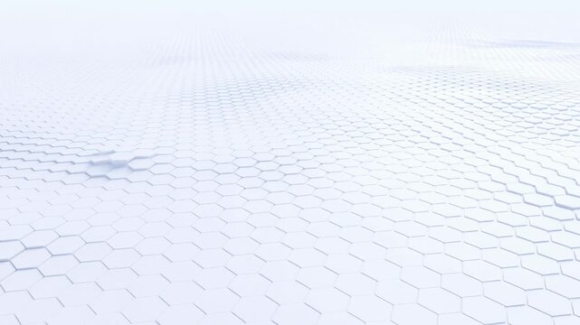 White hexagonal grid drifts through a pale digital space. Technology presentations, website headers, and science and engineering graphics.