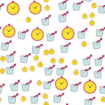 Seamless pattern of clocks and scales with growth arrows