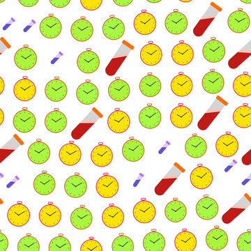 Seamless pattern of clocks and test tubes