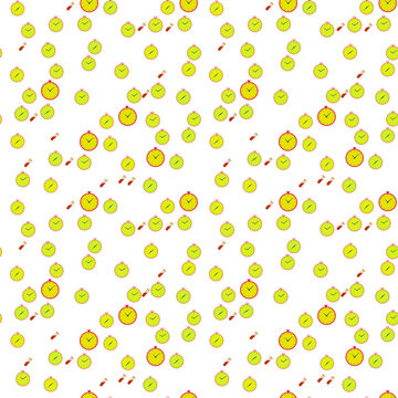 Seamless pattern of yellow clocks and test tubes