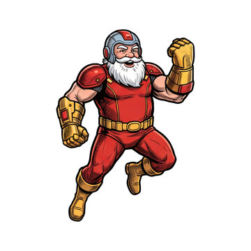 Isolated Santa Claus wearing superhero costume cutout on transparent background. Generative Ai