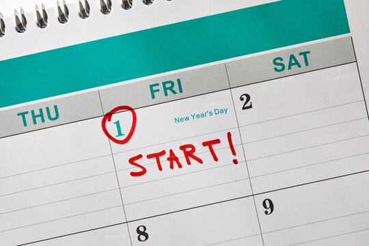 Close-up of January 1st on calendar