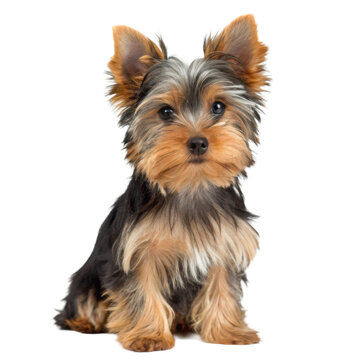 Yorkshire Terrier Puppy Sitting Photorealistic Dog Portrait Cutout for Pet Care Marketing and Adoption Campaigns