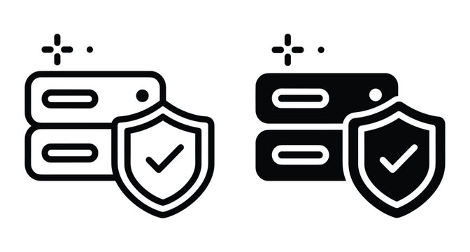 Data server security icon set with shield and checkmark for database protection