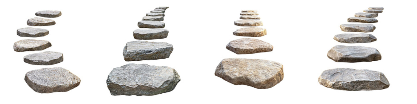 Set of stone paths, isolated on transparent background PNG, clipping path, template, mockup, cut out