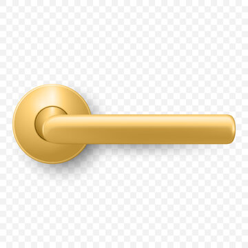 Door Handle, 3d Vector Illustration. Yellow Golden Door Handle Lever with Round Rosette. Modern Metal Door Handle Isolated. Realistic Door Lever, Interior Hardware