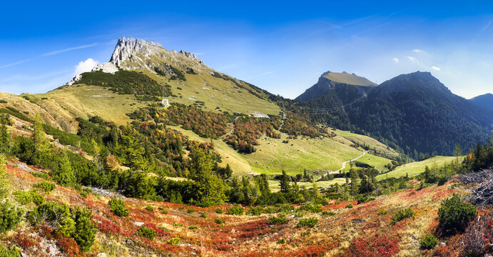 Alpine landscape, Hochschwab mountains, Styria, Austria. Wanderlust in wilderness of Austrian Alps, Europe. Looking at summit TAC Spitze
