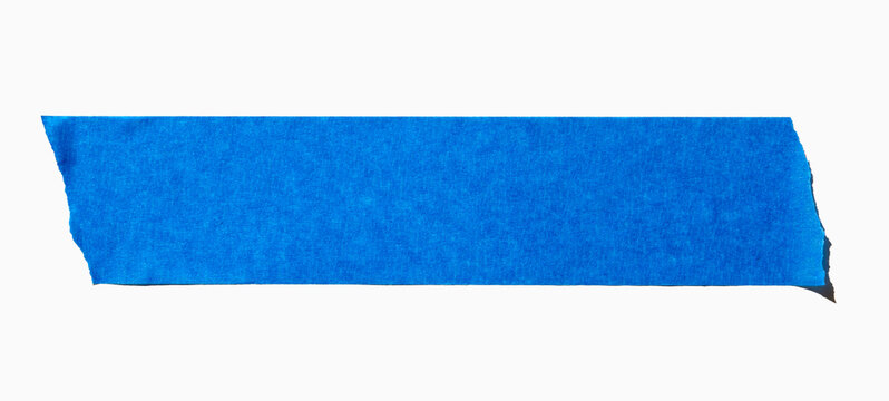 Ripped blue painters tape on white background
